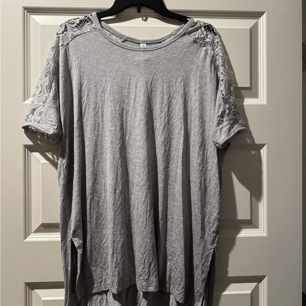Gray Lace Sleeve Women's Top
